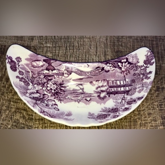 Vintage TONQUIN PLUM Royal STAFFORDSHIRE Clarice Cliff Crescent Bone Plate - Picture 7 of 10